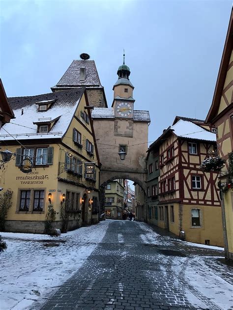 Germany Rothenburg De Tauber Snow Winter Small Town