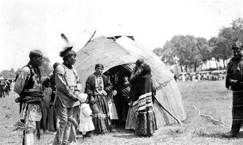 Ojibwe Indians Standing By Bull Rush Wigwam Mnopedia