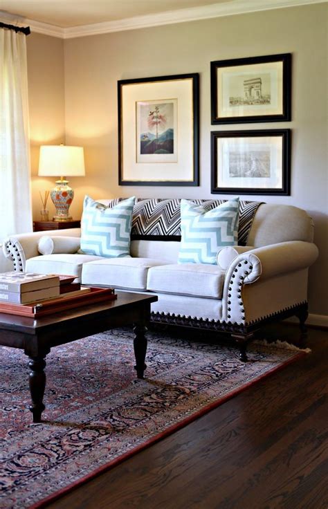 9 ideas for that blank wall behind the sofa wall behind couch. Pearson sofa reupholstered in oyster-colored linen with added nailhead trim. Absolutely need ...