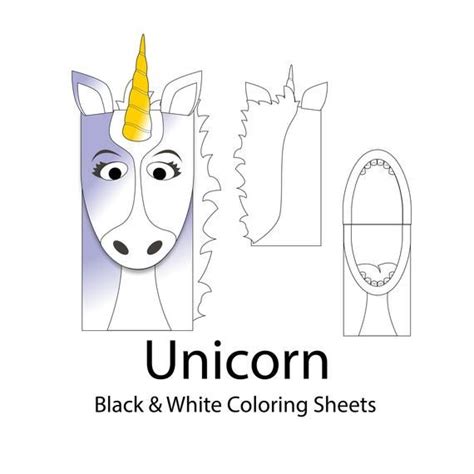 Unicorn Paper Bag Puppet Blank For Coloring Downloadable Etsy Paper