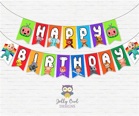 Cocomelon Happy Birthday Party Banner Digital Printable Jolly Owl