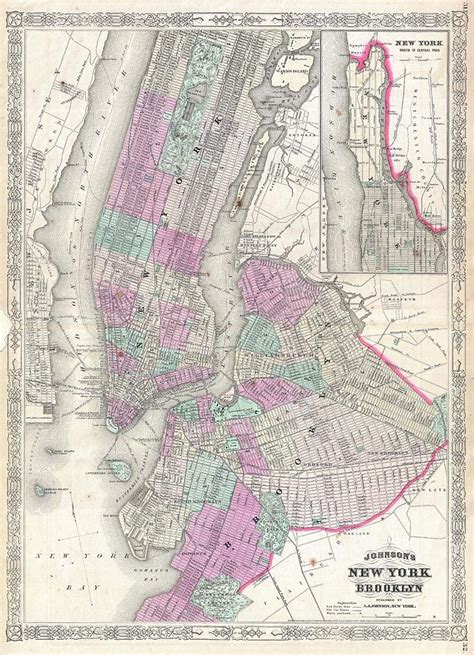 1866 Johnson Map Of New York City And Brooklyn Photograph By Paul Fearn