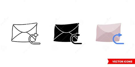 Returned Mail Icon Of 3 Types Color Black And White Outline Isolated