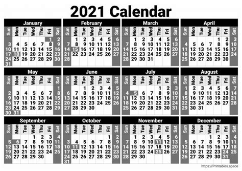 Big Numbers 2021 Calendar Usa Free Printables