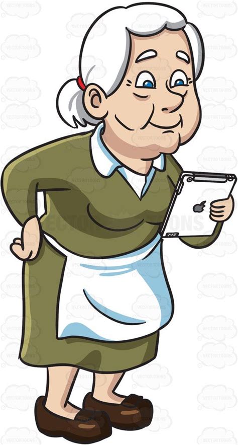 An Old Woman Reading From An Ipad Old Lady Cartoon Cartoon Clip Art