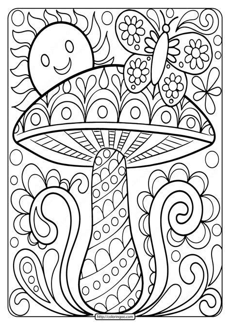 See the whole set of printables here: Free Printable Mushroom Adult Coloring Page