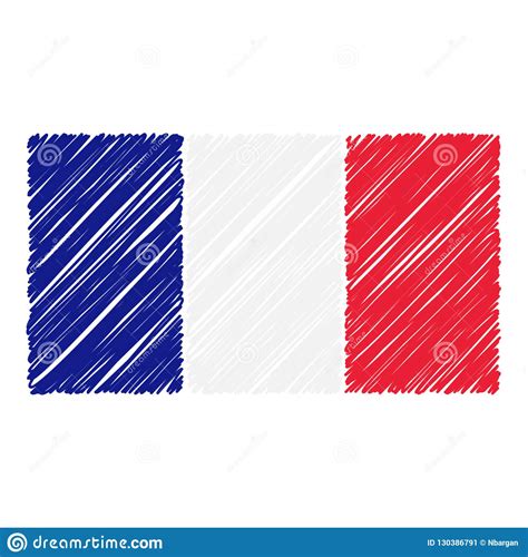 Hand Drawn National Flag Of France Isolated On A White Background