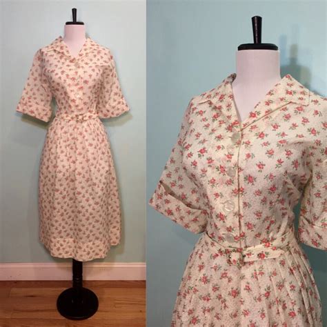 Vintage 1950s White Sheer Shirtwaist Dress With Pink