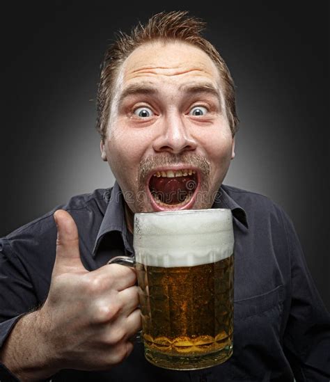 Happy Man Drinking Beer From The Mug Stock Image Image Of Male Drunk