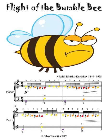 Flight Of The Bumble Bee Easy Piano Sheet With Colored Notes Music