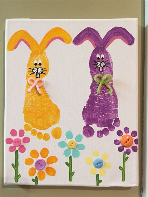 Easter Spring Toddler Canvas Painting Bunnies Buttons Flowers