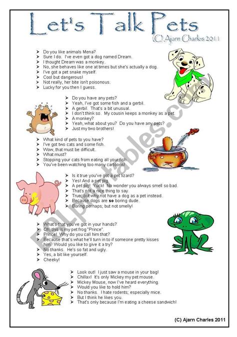 Let´s Talk Pets Esl Worksheet By Disappointed