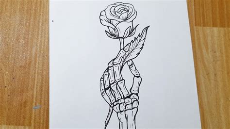 How To Draw A Skeleton Hand Holding A Rose Youtube
