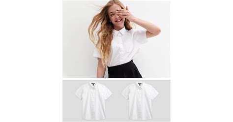 Girls 2 Pack White Generous Fit Easy Care School Shirts New Look