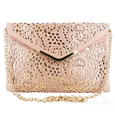 L1144 Miss Lulu Laser Cut Envelope Clutch Bag Pink