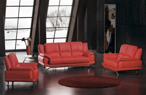Red Bonded Leather Modern 3pc Sofa Loveseat And Chair Set