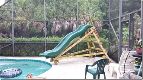 Specially designed for above ground swimming pools, this ladder comes with a quite impressive rating and with features to match it. Homemade Pool Slide | Homemade pools, Diy swimming pool, Swimming pool slides