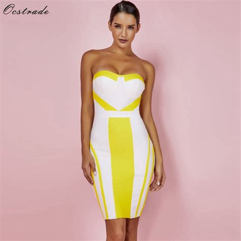 ocstrade summer bandage dresses party 2019 new strapless sexy bandage dress yellow bodycon