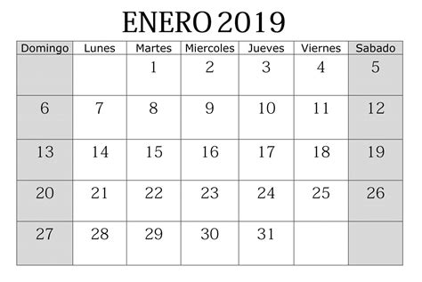 Calendario Enero 2019 Con Festivos Words