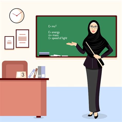 Premium Vector Beautiful Muslim Teacher With Hijab Illustration