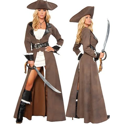 2016 Halloween Women Brown Pirates Costume Set Adult Femal Sexy Pirate Cosplay Set The Pirate Of