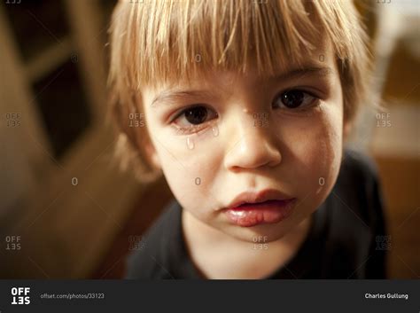 Portrait Of Little Boy Crying Stock Photo Offset