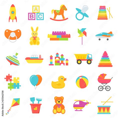 Vecteur Stock Baby Toys Isolated Vector Set Kids Toy Baby Shower