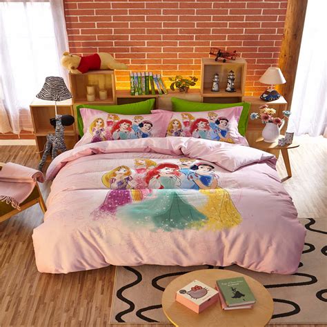Girls Queen Size Bed Set 4pc Sanding Autumn Home Textile Disney Cartoon