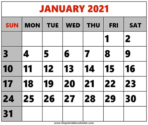 January 2021 Printable Calendars