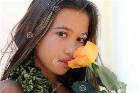 asian girl with a rose stock image image of feminine chinese 434553