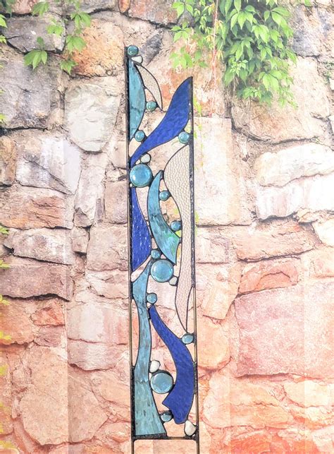 Stained Glass Yard Art In Cool Water Colors River View Windsong
