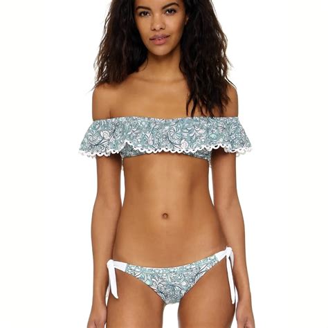 Plus Size 2016 Push Up Triangles Strapless Lace Crop Top Halter Bikini Set Women Print Bandeau