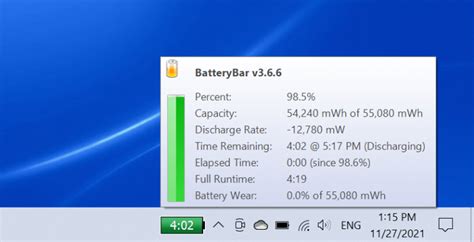 Phần Mềm Batterybar Hiển Thị Thông Tin Về Pin đang Sử Dụng Của Laptop