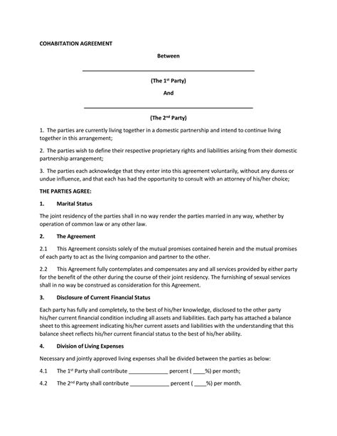 Couples who decide to live together don't have the legal obligation of signing any contract but it's highly recommended. Cohabitation Agreement - 30+ Free Templates & Forms ᐅ ...