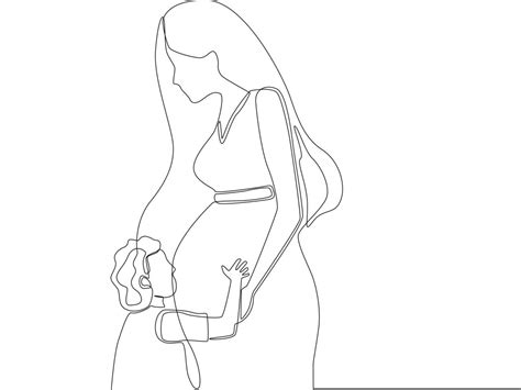 Single One Line Drawing Happy Young Mother Pregnant Her Big Belly Is