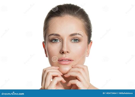 Beautiful Female Face Closeup Portrait Healthy Model With Natural