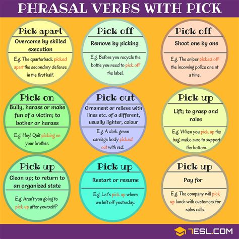 22 Phrasal Verbs With Pick Pick Up Pick Out Pick On Pick Off • 7esl