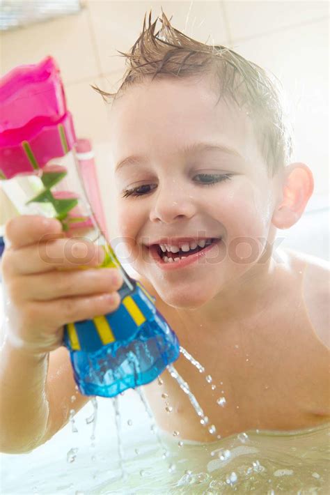 Happy Little Boy Bathing In Bathtub Stock Image Colourbox