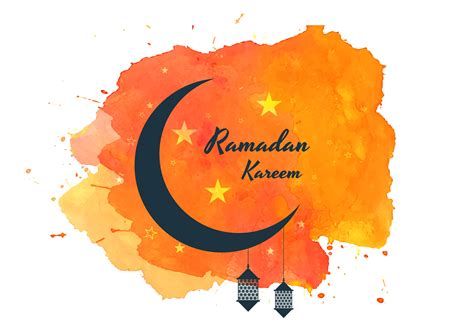 Ramadan Kareem Moon On Orange Watercolor Splash 1053686 Vector Art At