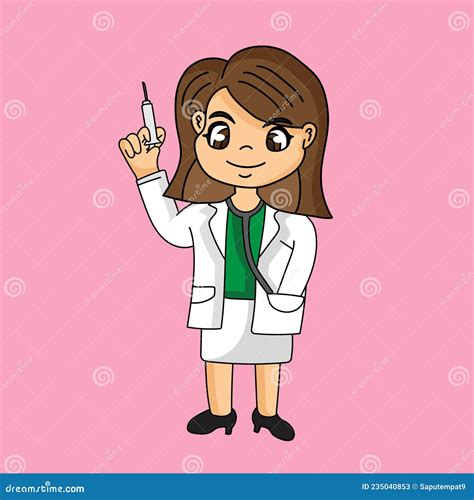 Cartoon Cute Chibi Female Doctor Character Nft Stock Vector