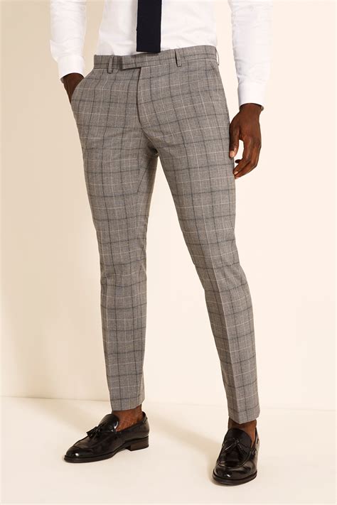 Slim Fit Grey Navy Check Trousers Buy Online At Moss