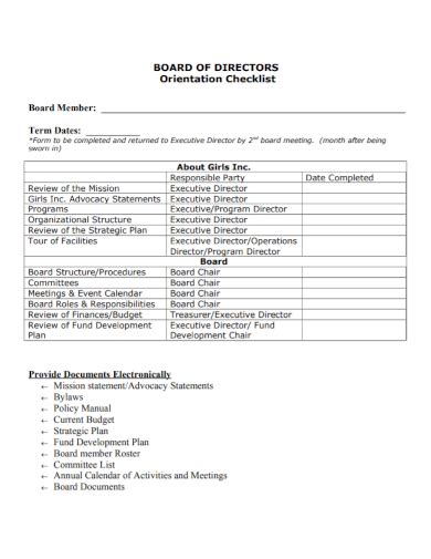 Free 10 Board Orientation Checklist Samples In Pdf Doc