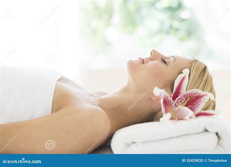 Woman Sleeping On Massage Table In Health Spa Stock Image Image Of Caucasian Horizontal 32429835