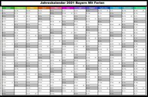 Hier finden sie eine liste aller schulferien 2021 für deutschland. Jahreskalender 2021 Bayern Mit Ferien und Feiertagen | The Beste Kalender