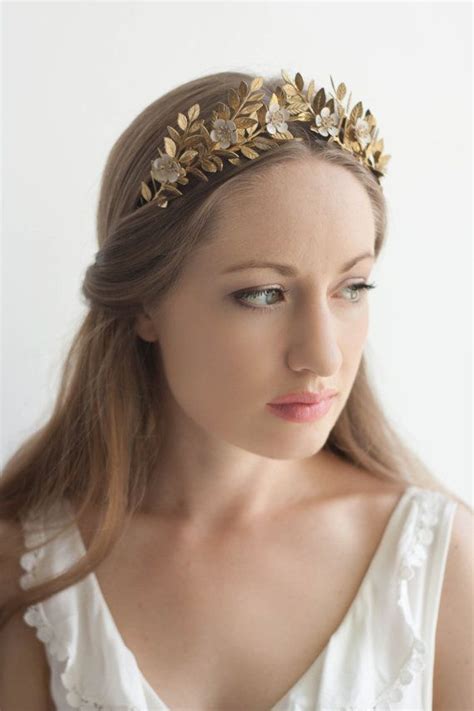 Laurel Leaf Flower Crown Gold Bridal Tiara Flower Tiara Etsy Gold