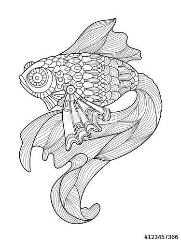 Introduce your child to different types of fish. Gold fish coloring page for adults designed by Alexander ...