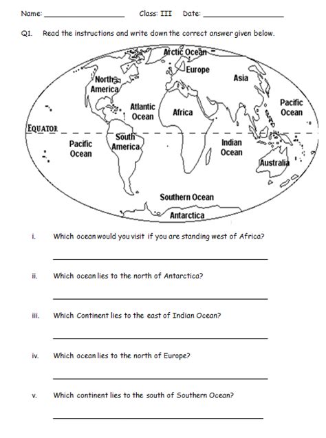 Educational Blog Continents And Oceans Worksheet For 3rd Graders