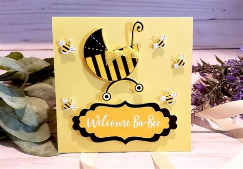 Baby Shower Bumble Bee Card Welcome Baby Card Personalized Etsy