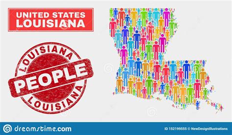 Louisiana State Map Population People And Textured Seal Stock Vector