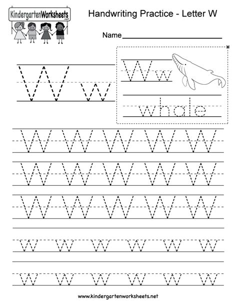 Letter W Handwriting Practice Worksheet For Kindergarteners This